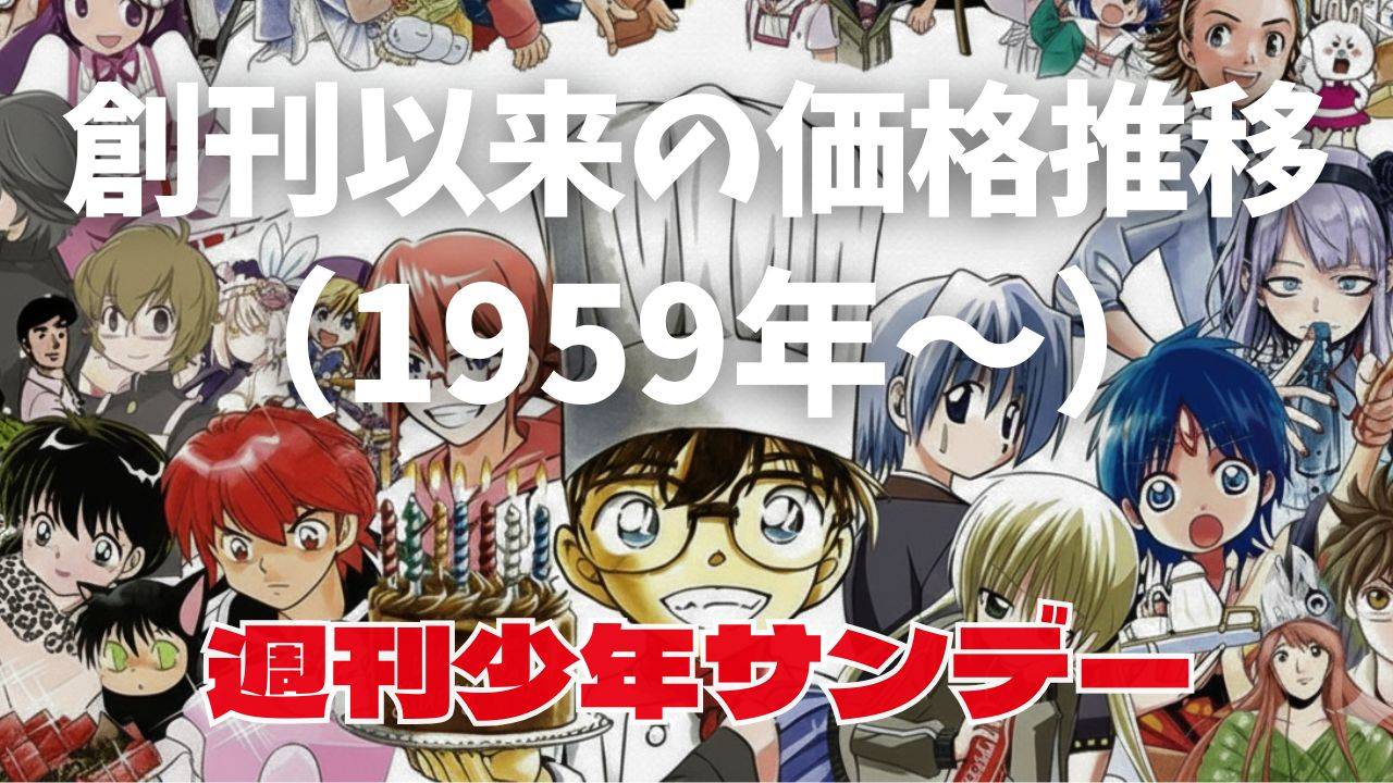 漫画雑誌「週刊少年サンデー」の創刊から今日に至るまでの価格推移を紹介するトップ画像